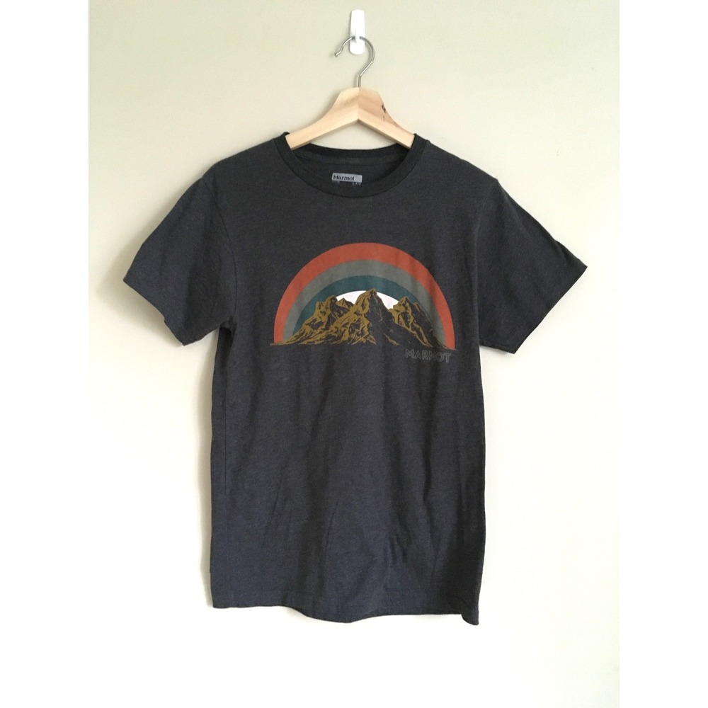 Marmot Mountain Rainbow Graphic T-Shirt Charcoal Heather Gray Small S